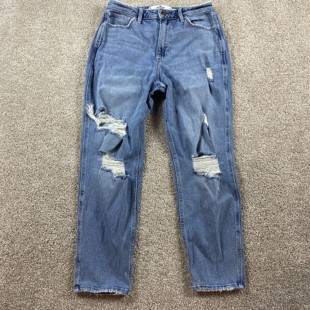 Hollister Womens Mom Jean Curvy High Rise 7 x 25 Distressed Destroyed